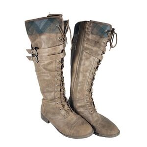 TORRID Medieval style OUTLANDER  LOGO PLAID KNEE-HIGH LACE-UP BOOT SIZE 9